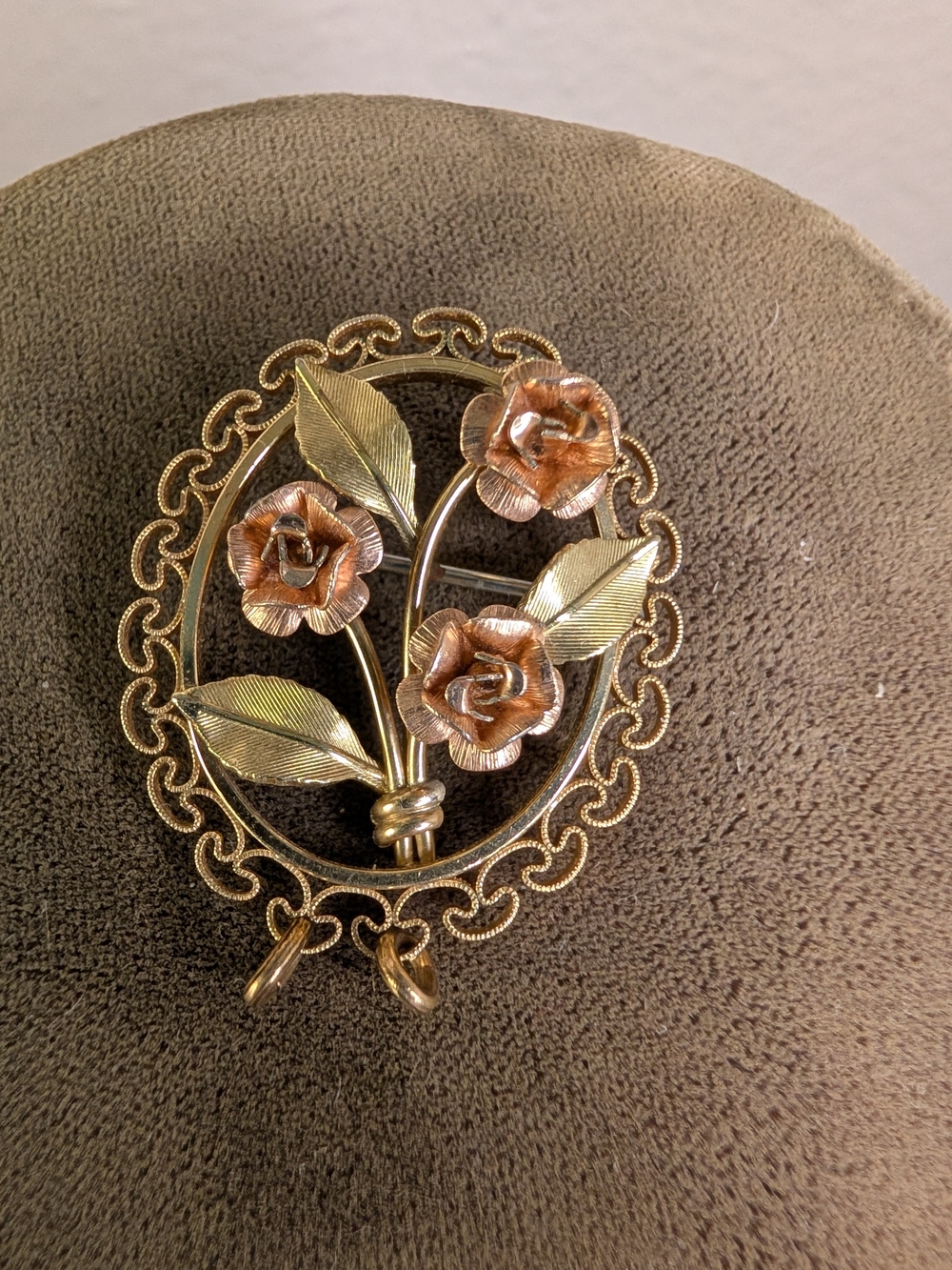 Vintage Krementz Gold and Rose Plated Floral Brooch Pin Stamped